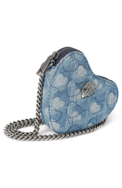 Kurt Geiger London Micro Heart Quilted Denim Crossbody Bag In Blue