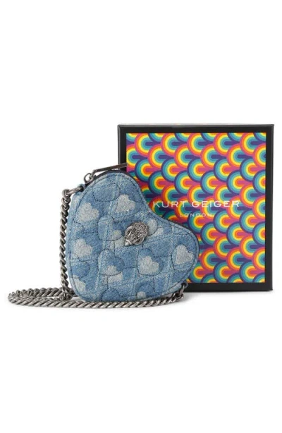 Kurt Geiger London Micro Heart Quilted Denim Crossbody Bag In Blue