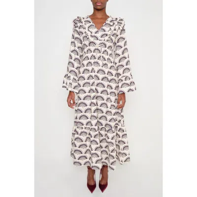 The Lulo Project The Chaos Petal Print Long Sleeve Maxi Dress In Neutral