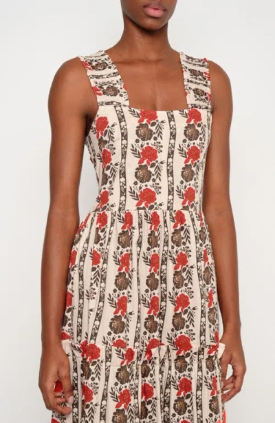 The Lulo Project New Sunset Floral Tiered Stretch Cotton Maxi Sundress In Multi