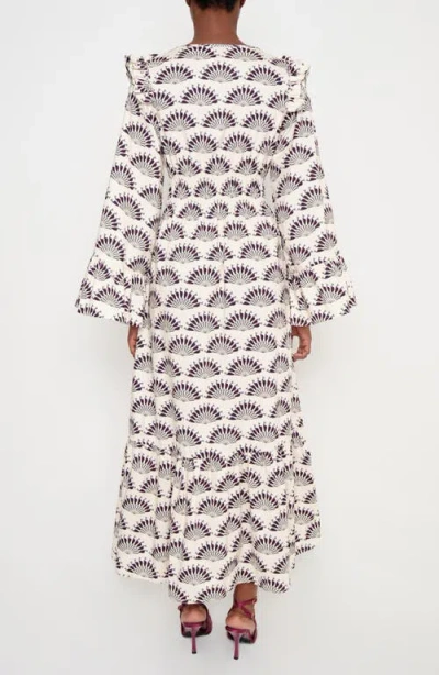 The Lulo Project The Chaos Petal Print Long Sleeve Maxi Dress In Neutral