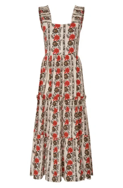 The Lulo Project New Sunset Floral Tiered Stretch Cotton Maxi Sundress In Multi