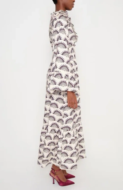 The Lulo Project The Chaos Petal Print Long Sleeve Maxi Dress In Neutral