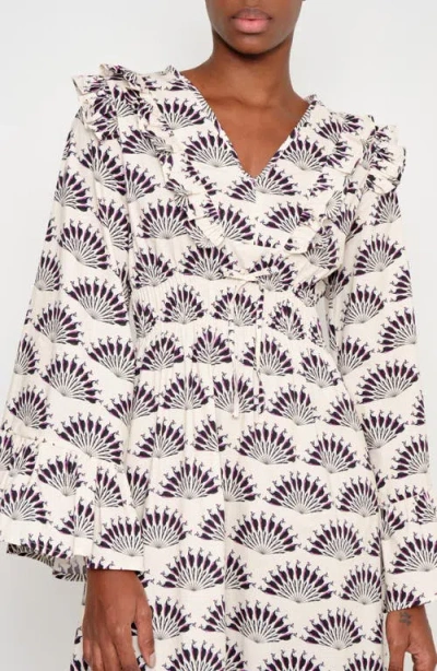 The Lulo Project The Chaos Petal Print Long Sleeve Maxi Dress In Neutral