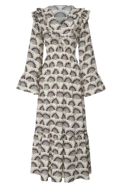 The Lulo Project The Chaos Petal Print Long Sleeve Maxi Dress In Neutral