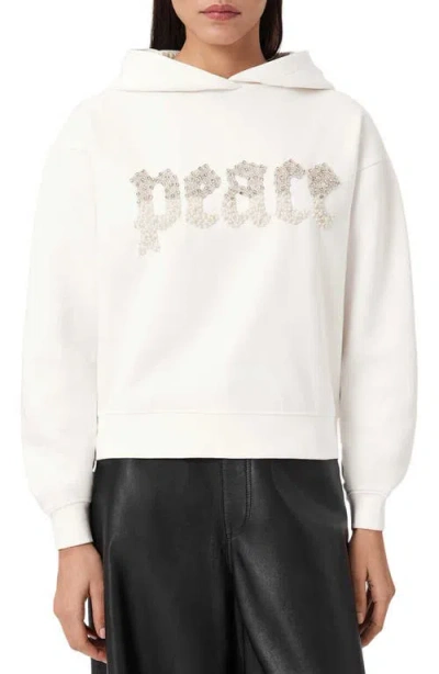 Allsaints Cotton Peace Pippa Embellished Hoodie In White