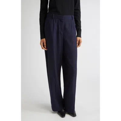 Totême Toteme Pleated Straight Leg Trousers In Blue