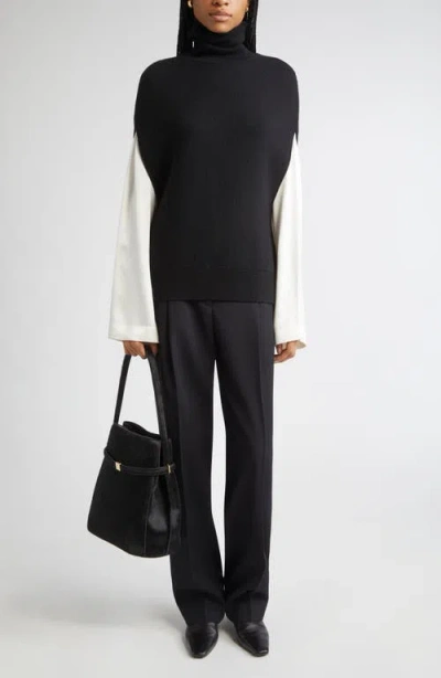 Totême Wool Turtleneck Vest Layered Design In Black