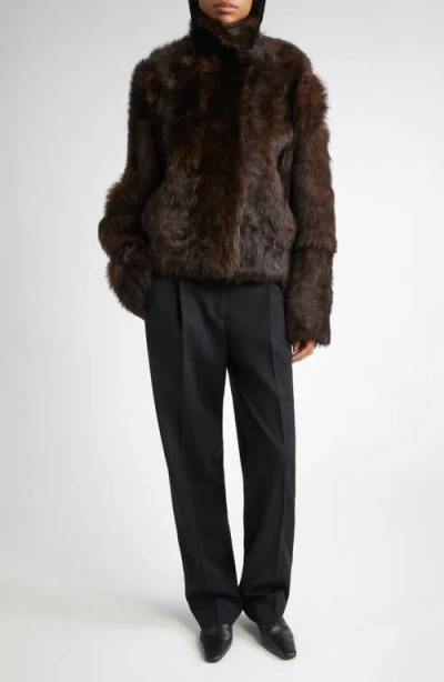 Totême Toteme Genuine Shearling Jacket In Brown