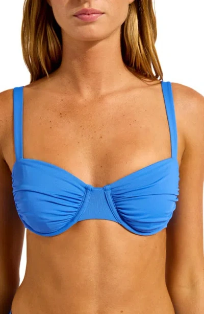 Seafolly Ruched Underwire Bikini Top In Blue