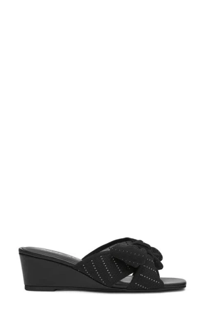 Anne Klein Dara Bow Wedge Slide Sandal In Black