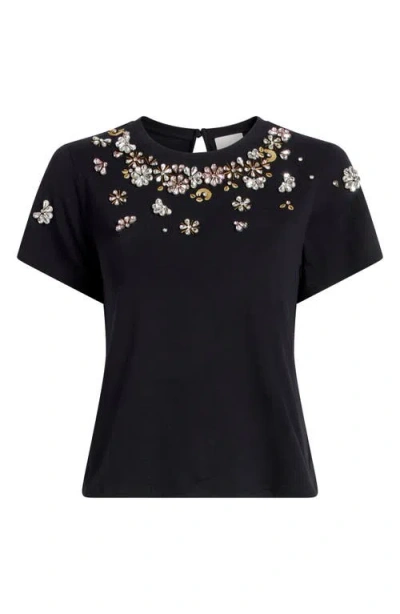Cinq À Sept Tumbling Flowers Shrunken T-shirt In Black