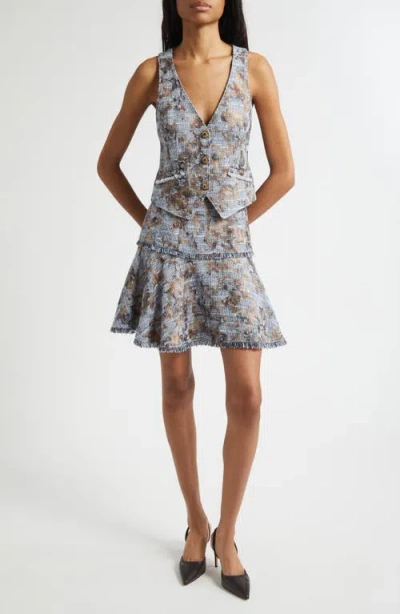 Cinq À Sept Jaxina Foil Print Tweed Miniskirt In Multi