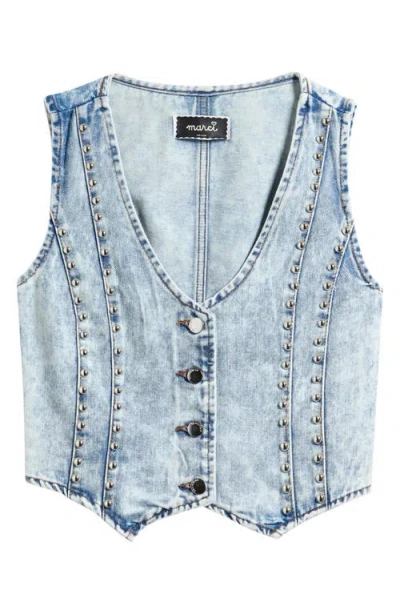 Marci Stud Accent Denim Vest In Blue