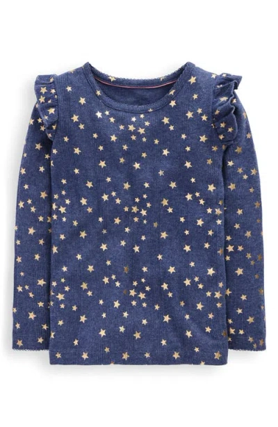 Mini Boden Kids' Frill Sleeve Pointelle Top In Blue
