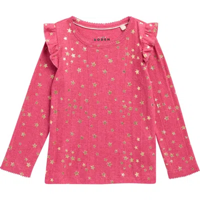 Mini Boden Kids' Frill Sleeve Pointelle Top In Red