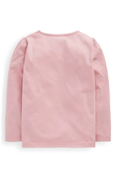 Mini Boden Kids' Puff Sleeve Appliqué Shirt In Pink