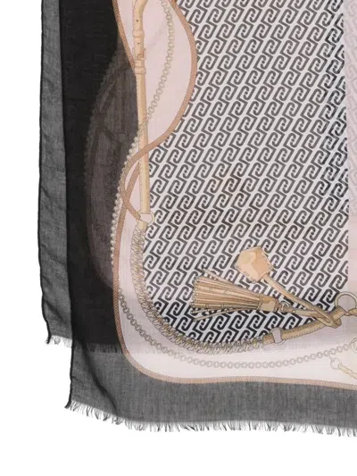 Liu •jo Pattern Fringed Scarf In Black