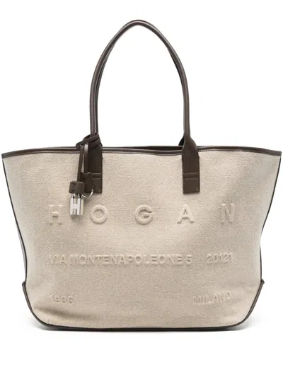 Hogan Embossed-logo Padlock Tote Bag In Neutral