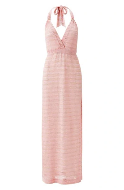Melissa Odabash Mariah Metallic Halter Cover-up Maxi Dress In Pink