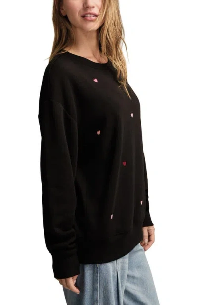 Lucky Brand Valentine Heart Crewneck Sweatshirt In Black
