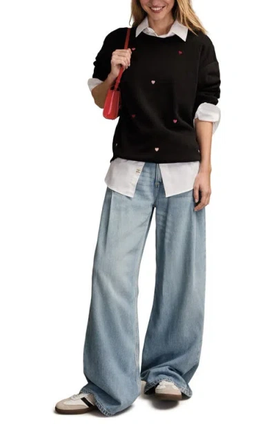 Lucky Brand Valentine Heart Crewneck Sweatshirt In Black