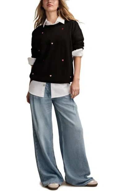 Lucky Brand Valentine Heart Crewneck Sweatshirt In Black