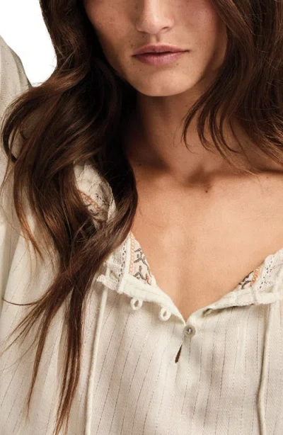 Lucky Brand Metallic Stripe Embroidered Cotton Peasant Top In Blue