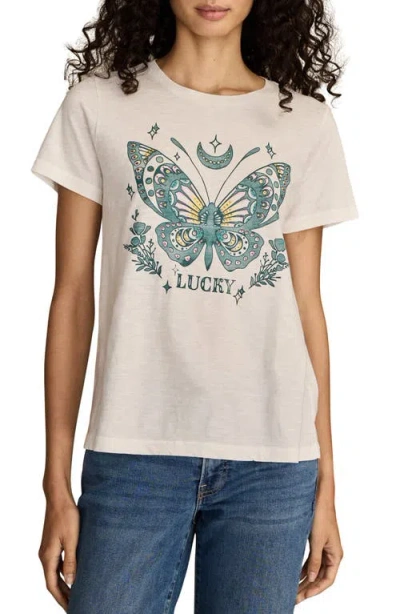 Lucky Brand Tattoo Beaded Butterfly Classic Cotton Crewneck T-shirt In White