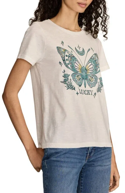 Lucky Brand Tattoo Beaded Butterfly Classic Cotton Crewneck T-shirt In White