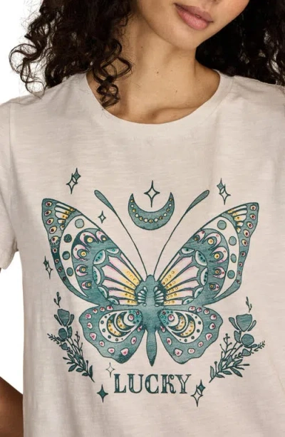 Lucky Brand Tattoo Beaded Butterfly Classic Cotton Crewneck T-shirt In White