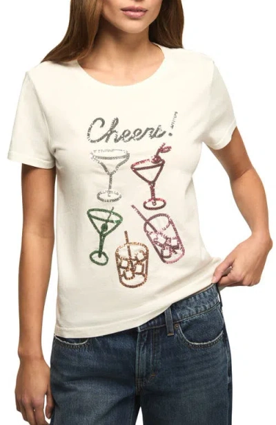 Lucky Brand Sequin Cheers Glasses T-shirt In White