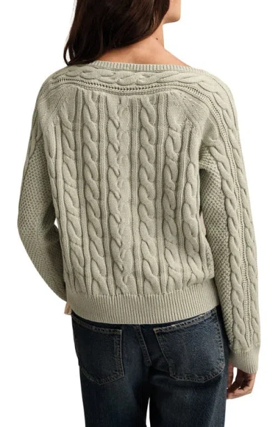 Lucky Brand Cable Stitch Boat Neck Cotton Sweater In Green