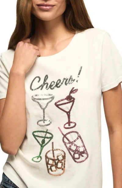 Lucky Brand Sequin Cheers Glasses T-shirt In White