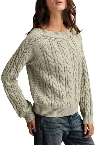 Lucky Brand Cable Stitch Boat Neck Cotton Sweater In Green