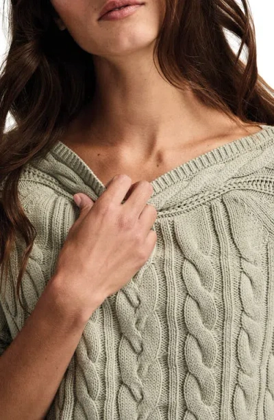 Lucky Brand Cable Stitch Boat Neck Cotton Sweater In Green