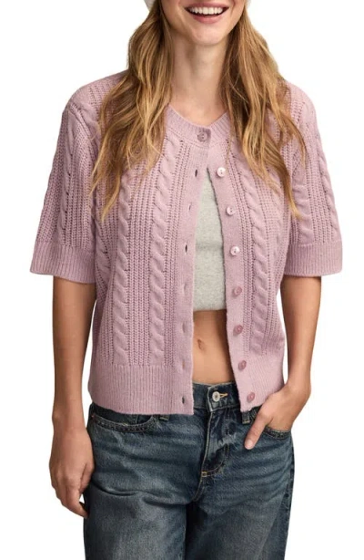 Lucky Brand Short Sleeve Cable Cardigan In Pink