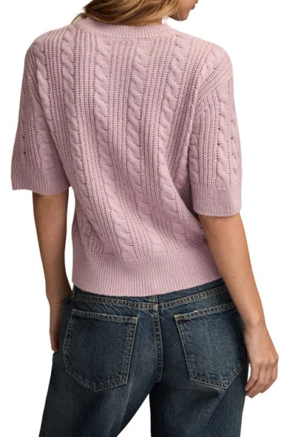 Lucky Brand Short Sleeve Cable Cardigan In Pink