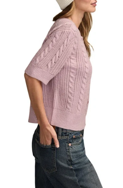 Lucky Brand Short Sleeve Cable Cardigan In Pink