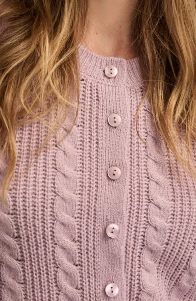 Lucky Brand Short Sleeve Cable Cardigan In Pink