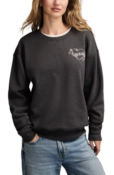 Lucky Brand Valentine Heart Crewneck Sweatshirt In Black