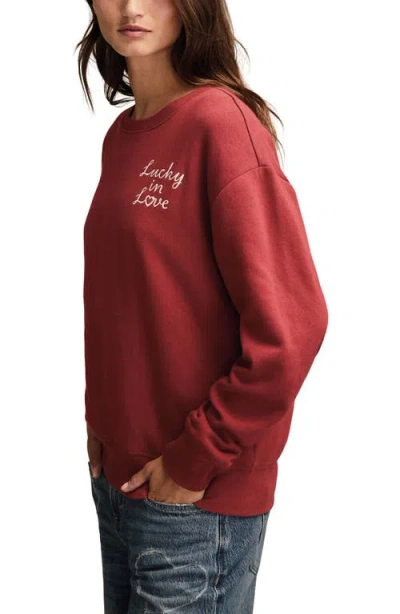 Lucky Brand Valentine Heart Crewneck Sweatshirt In Red