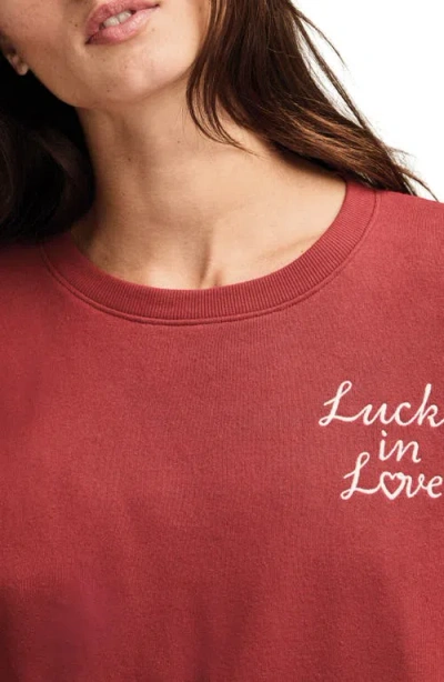 Lucky Brand Valentine Heart Crewneck Sweatshirt In Red