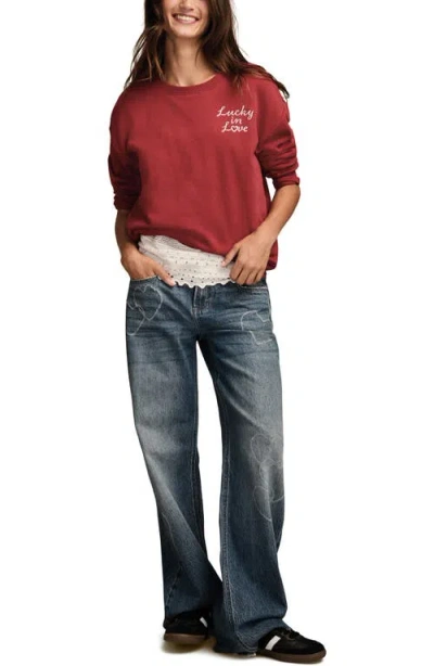 Lucky Brand Valentine Heart Crewneck Sweatshirt In Red