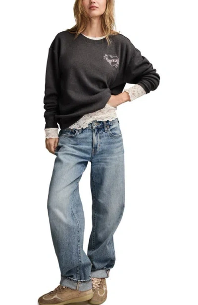 Lucky Brand Valentine Heart Crewneck Sweatshirt In Black