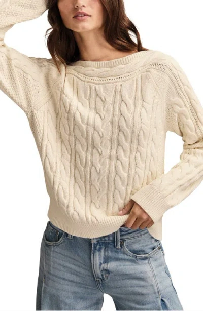 Lucky Brand Cable Stitch Boat Neck Cotton Sweater In Neutral
