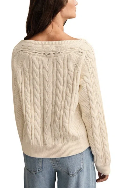 Lucky Brand Cable Stitch Boat Neck Cotton Sweater In Neutral