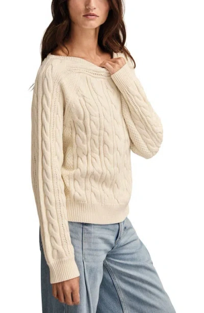 Lucky Brand Cable Stitch Boat Neck Cotton Sweater In Neutral