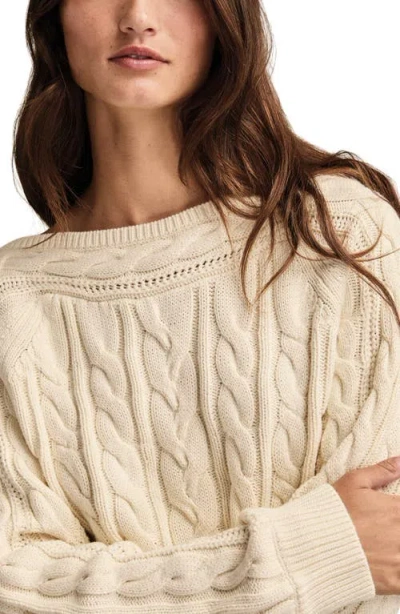 Lucky Brand Cable Stitch Boat Neck Cotton Sweater In Neutral