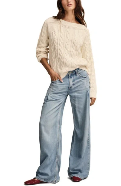 Lucky Brand Cable Stitch Boat Neck Cotton Sweater In Neutral